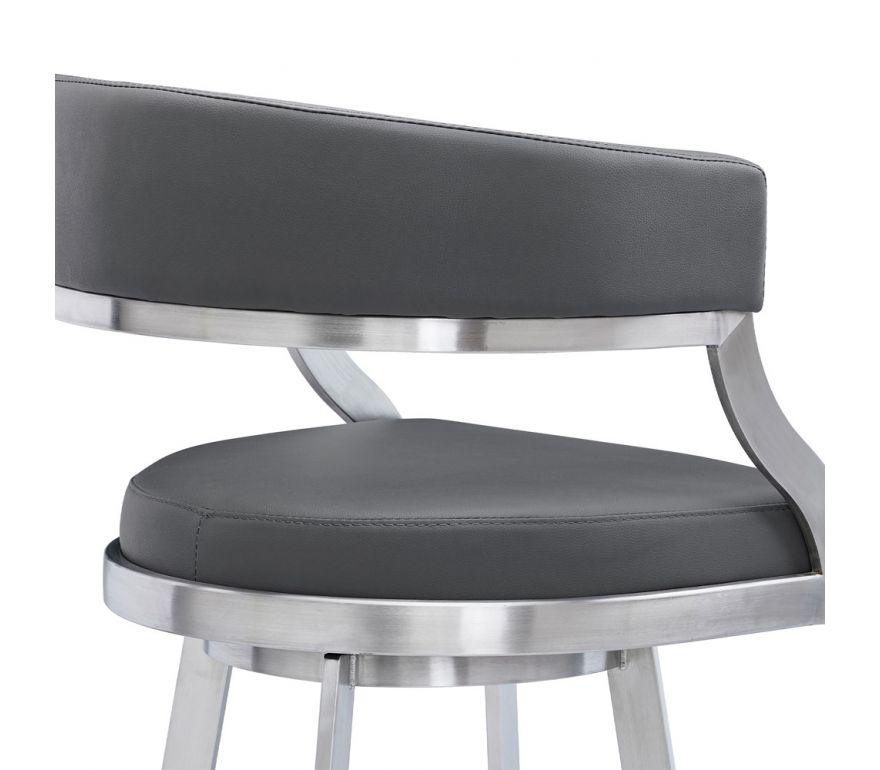 Atlas Contemporary Swivel Bar Stool, Grey Leather Bar Stools With Arms
